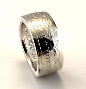 1921-S Morgan Silver Dollar Coin Ring Sealed Finish/Hypoallergenic Double Reeded