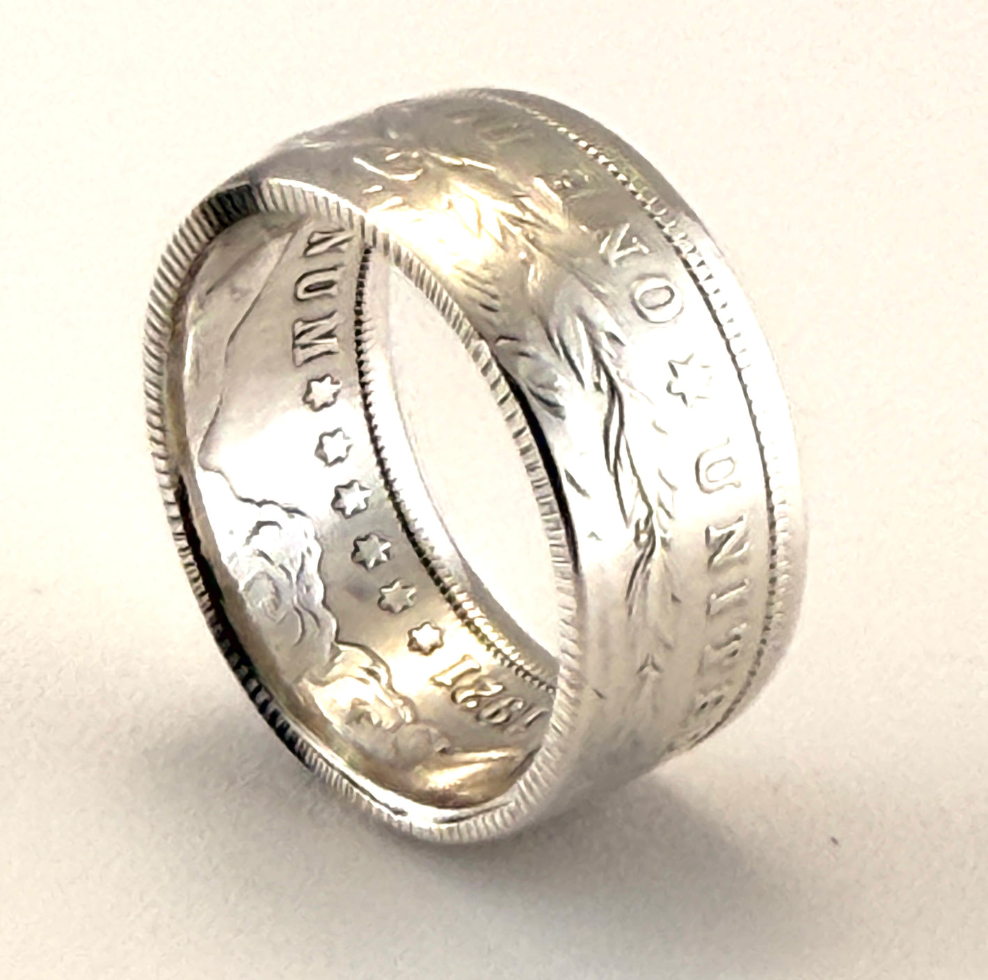 1921-S Morgan Silver Dollar Coin Ring Sealed Finish/Hypoallergenic Double Reeded
